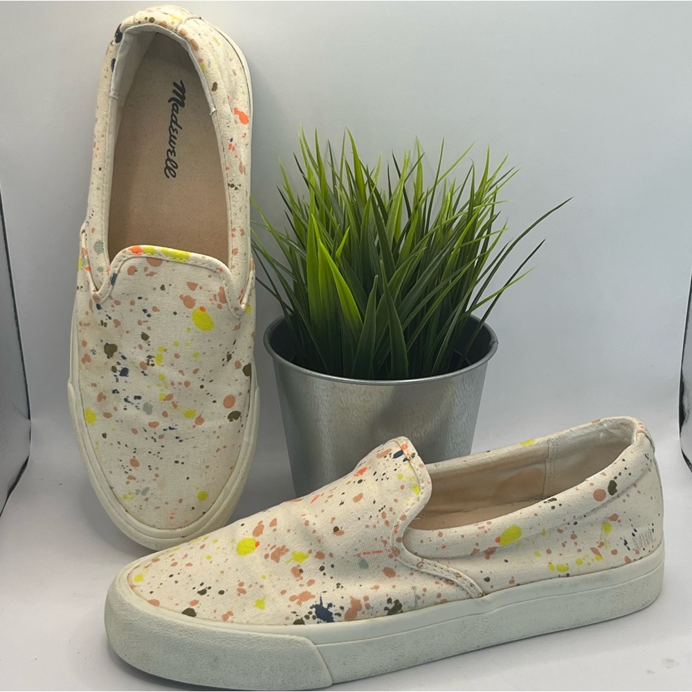 Madewell Sidewalk Paint Splatter‎ Slip-on Recycled Canvas Sneakers Size 8